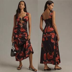 NWT Anthropologie Wolf Gang Merci Sleeveless Noir Anthurium Cutout Maxi Dress XL